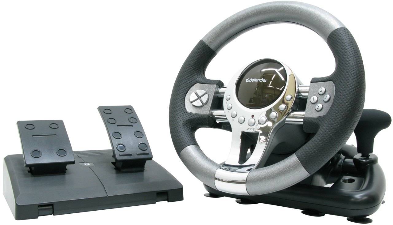 Руль Defender Forsage GTR 12 (PC / D-pad / 11btn / рычаг КПП / 2педали /  Vibro)