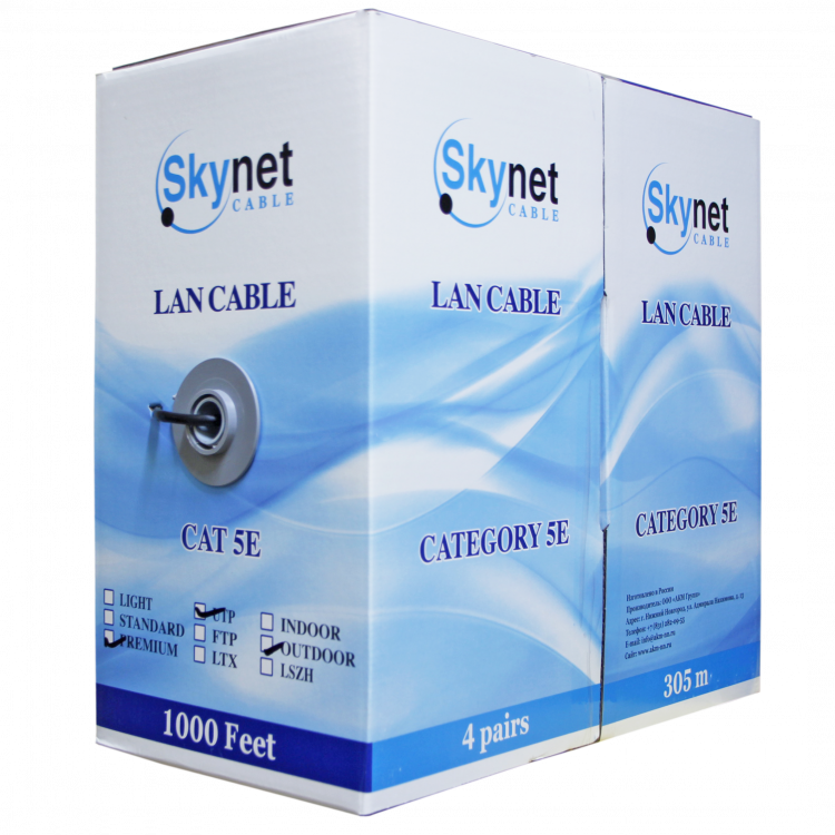 Кабель UTP 5E 4 пары  /  медный SkyNet Premium outdoor (13843) 4x2x0.51