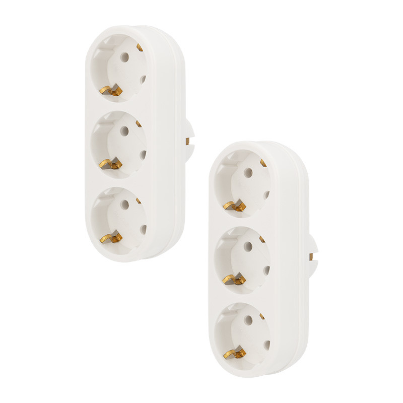 Набор тройников электрических линейных REXANT 16 А с заземлением, белый (2 шт. / уп.) <11-1079-2>