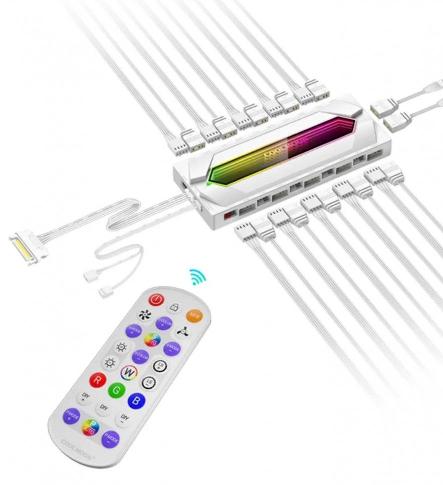 Разветвитель / хаб для кулеров Coolmoon MC10 (ARGB / 10xFAN / пульт)