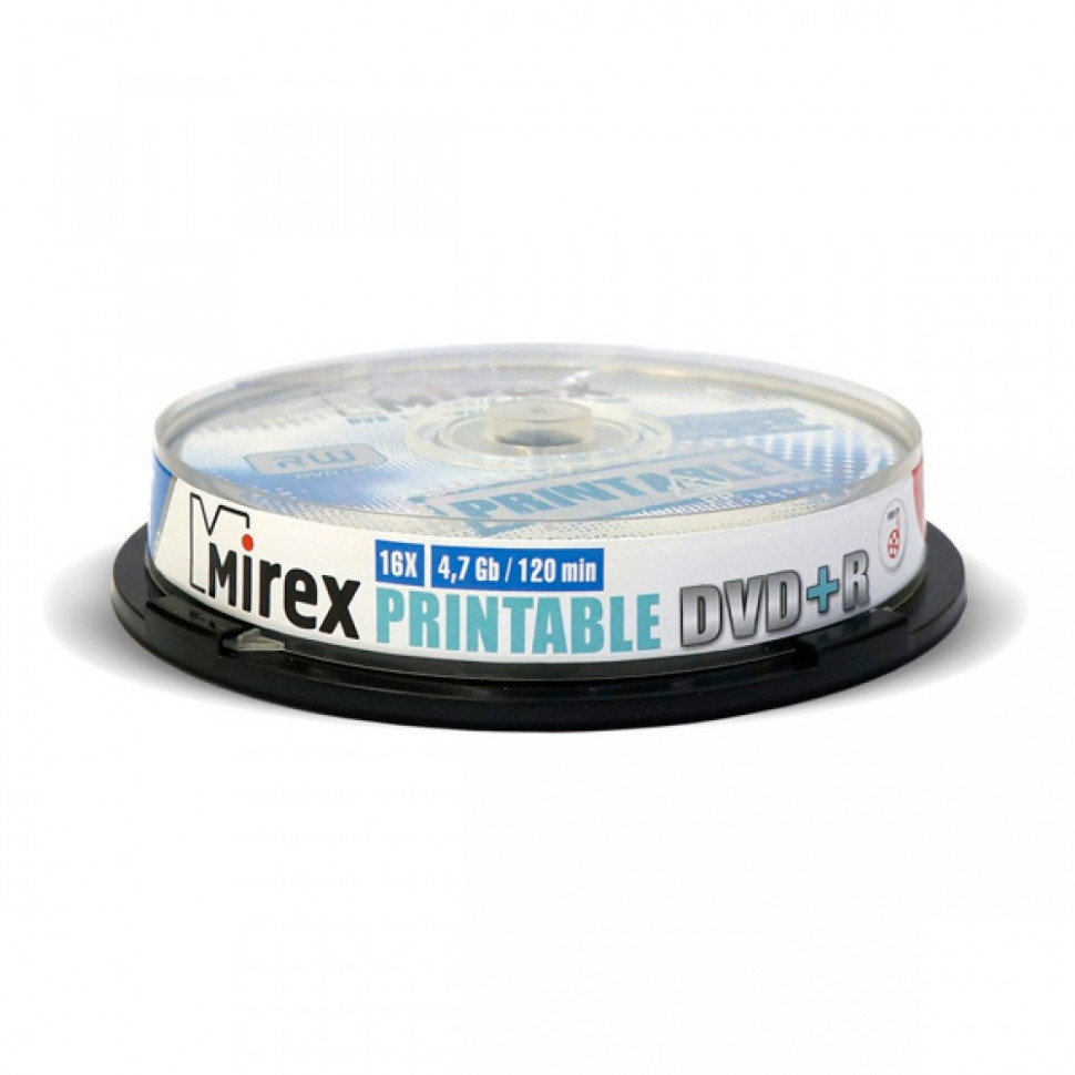 Диск DVD+R Mirex 4.7 Gb / 16x Cake Box (10шт) Printable UL130029A1L