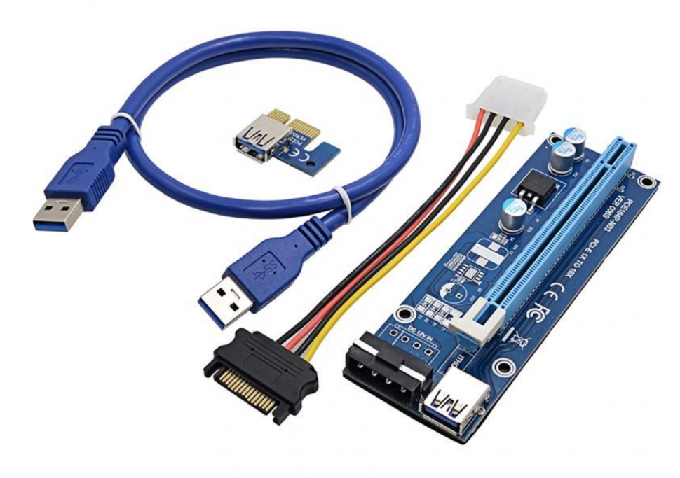 Райзер для видеокарты PCI-E (6pin+Molex+Sata)