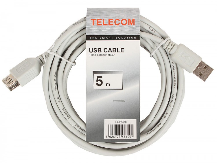 Кабель USB A -> A 5.0м Telecom TC6936-5MO-GY (удлинительный)