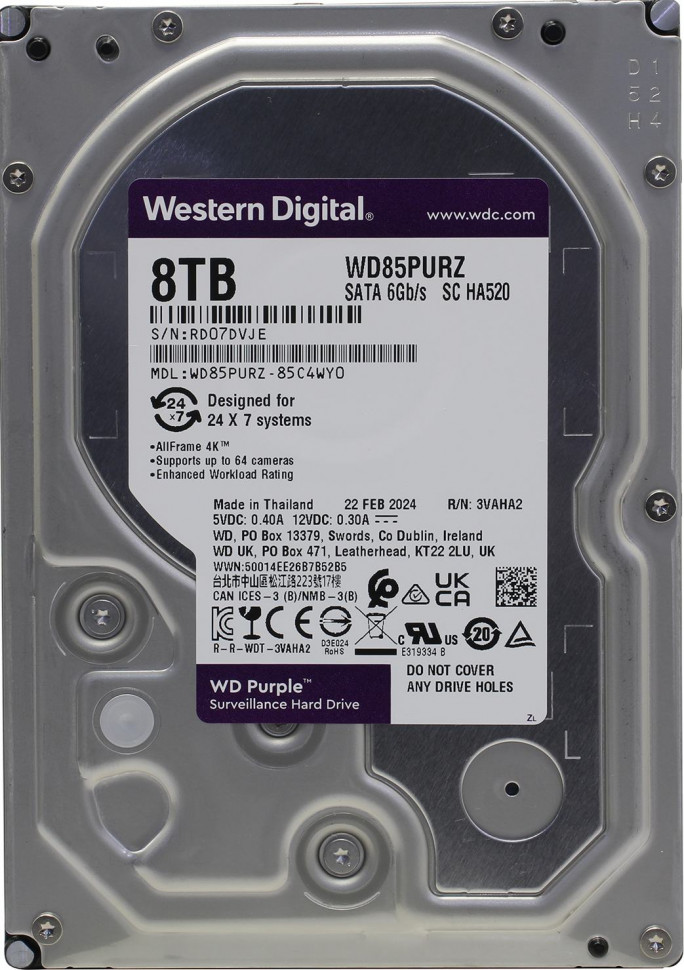 HDD 3.5 8 Tb Western Digital Purple WD85PURZ 5600rpm / 256Mb