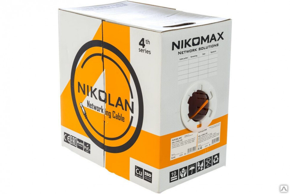 Кабель UTP 5E 4 пары / внутренний / медный / негорючий Nikomax NKL-4100C-OR