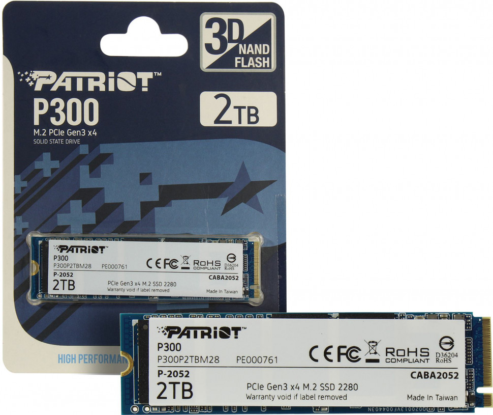 SSD NVMe 2 Tb Patriot P300P2TBM28 (960TBW / 2100:1650Мбайт / с)