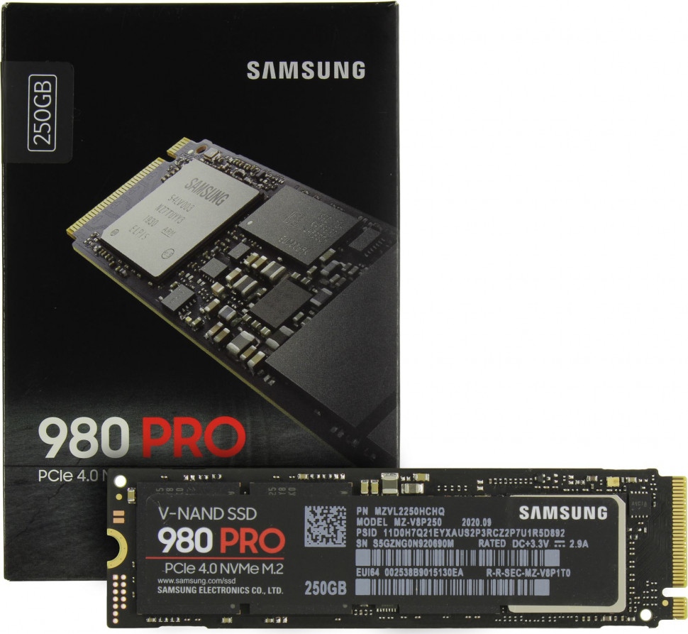 SSD NVMe 250 Gb Samsung 980 PRO MZ-V8P250B (150TBW / 6400:2700Мбайт / с)