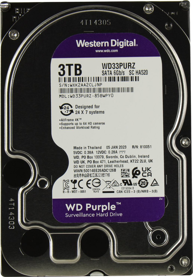 HDD 3.5 3 Tb Western Digital Purple WD33PURZ (5400rmp / 64Mb)