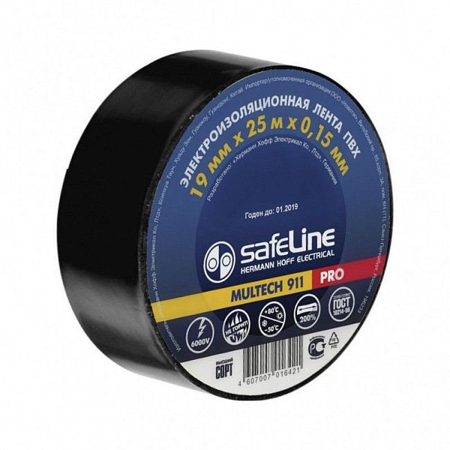 Изолента Safeline 19 / 20 черный 9366
