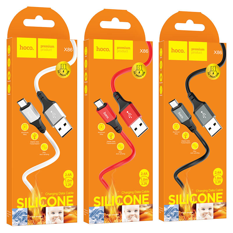 Кабель microUSB -&gt; USB 1м Hoco X86 (белый)