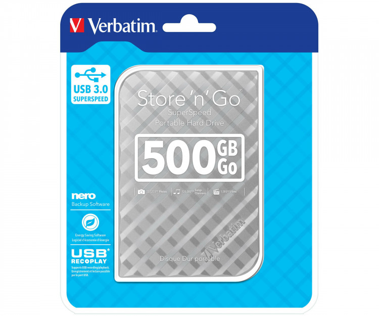 Внешний HDD 500Gb Verbatim Store n Go 53196 Silver 2.5 USB3.0