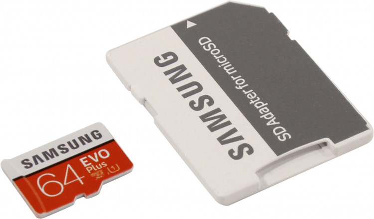 Флешка microSDHC 64Gb Samsung EVO Plus <MB-MC64HA  /  RU> Class10 с адаптером