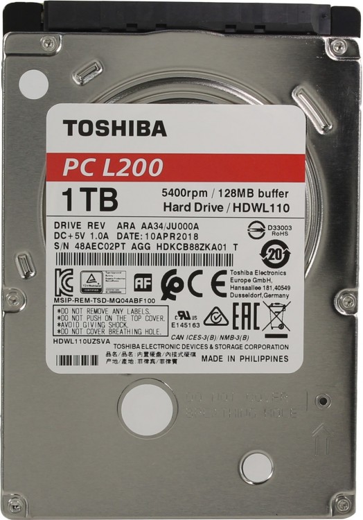 HDD 2.5" 1 Tb Toshiba L200 <HDWL110UZSVA> 5400rpm 128Mb SATA-II