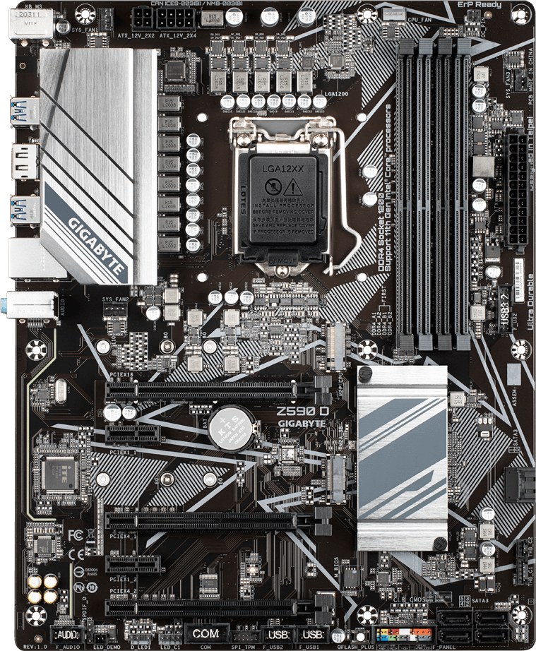 Материнская плата GIGABYTE Z590 D (RTL) LGA1200 <Z590> 3xPCI-E DP GbLAN SATA RAID ATX 4DDR4