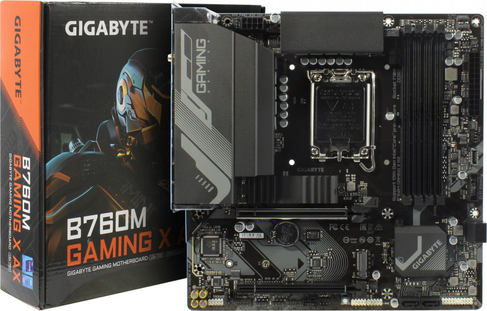 Материнская плата (1700) GIGABYTE B760M GAMING X AX MicroATX / 4xDDR4 / 2xNVMe / 1xTYPE-C / Wi-Fi / BT / DP+HDMI