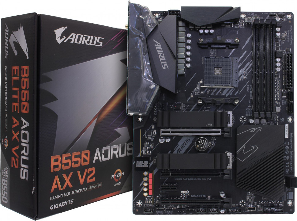 Материнская плата (AM4) Gigabyte B550 AORUS ELITE AX V2 ATX / 4xDDR4 / 2xNMVe / Wi-Fi / DP+HDMI