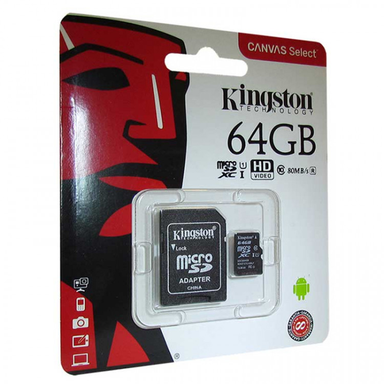 Флешка microSDHC 64Gb Kingston <SDCS  /  64GB> Class10 + адаптер