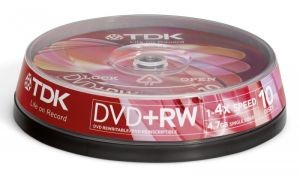 Диск DVD+RW TDK 4.7Gb 4x Cake Box (10шт)