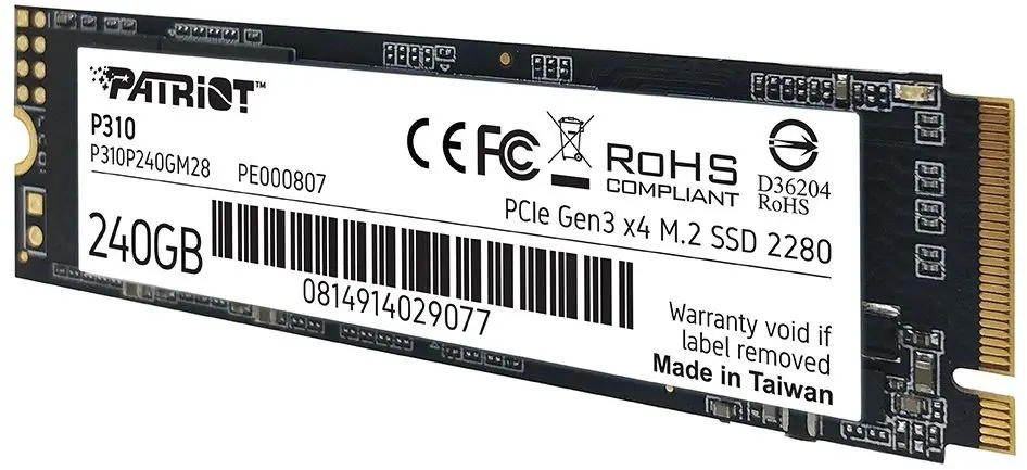 SSD NVMe 240 Gb Patriot P310P240GM28 (120TBW/1700:1000 Мбайт/с)