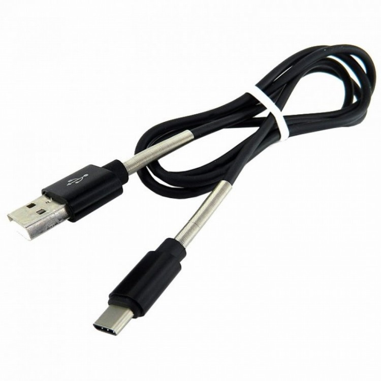 Кабель microUSB -> USB 1.0м WALKER C720 с пружинами, черный