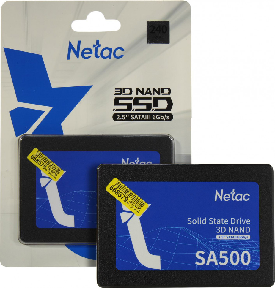 SSD 240 Gb Netac NT01SA500-240-S3X (120 TBW / 540:490 Мбайт / с) TLC
