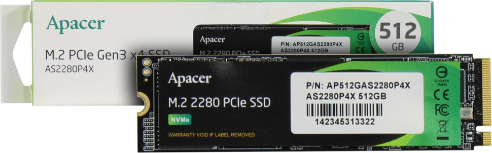 SSD NVMe 512 Gb Apacer AS2280P4X AP512GAS2280P4X-1 (200TBW / 1500:2100Мбайт / с)