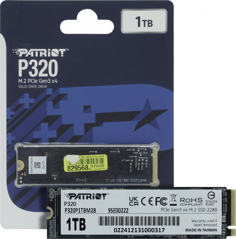 SSD NVMe 1 Tb Patriot P320P1TBM28 (480TBW / 3000:2200 Мбайт / с)